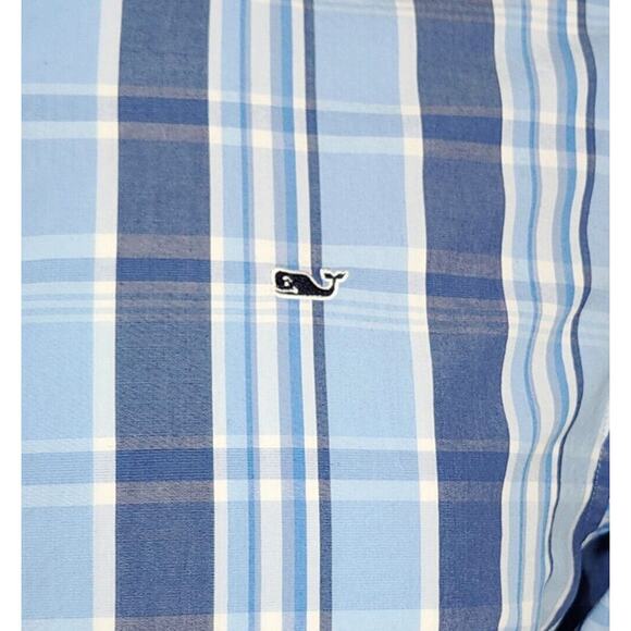 Vineyard Vines Slim Fit Whale Shirt Blue Plaid L/S Button Youth Xl or Mens Med - Picture 4 of 5